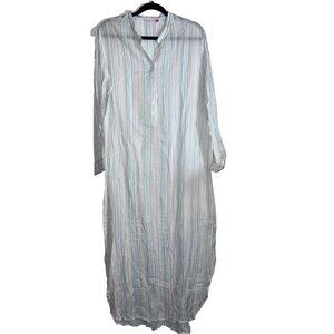LA VIE EN ROSE Womens White Stripes Rayon Long Sleeve Long Sleep Shirt